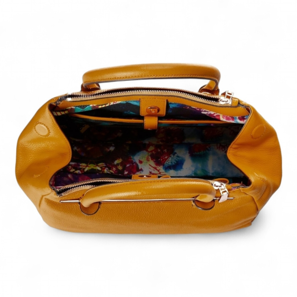 Vince Camuto Camel Leather Hand Bag Rainbow Tie Dye Interior Magnetic Closure - Picture 2 of 14